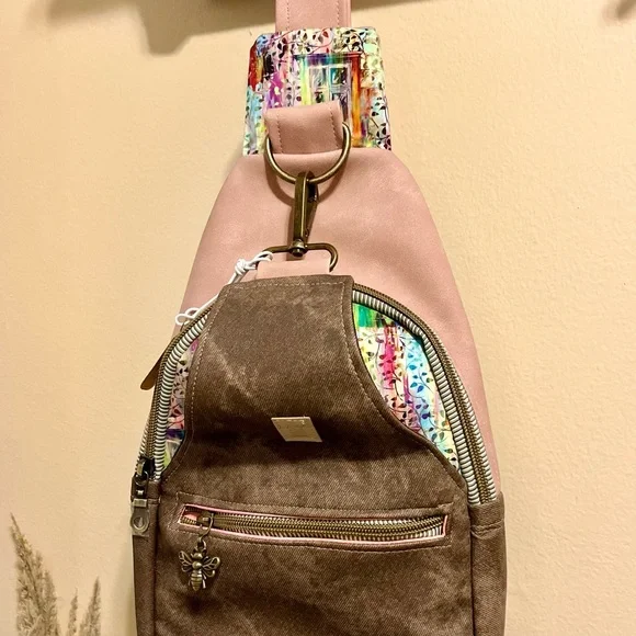 Stylish Pink and Brown handmade by JoJo crossbody bag - Picture 10 of 10